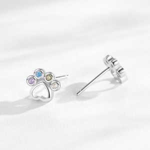 925 Sterling Silver Rainbow Paw Print Zircon Stud Earring 40200665 925 Sterling Silver Rainbow Paw Print Zircon Stud Earring 40200665