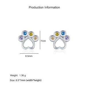 925 Sterling Silver Rainbow Paw Print Zircon Stud Earring 40200665 925 Sterling Silver Rainbow Paw Print Zircon Stud Earring 40200665