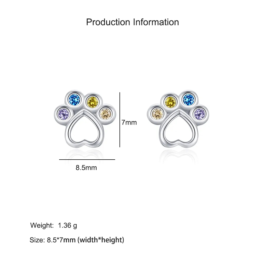 925 Sterling Silver Rainbow Paw Print Zircon Stud Earring 40200665 - image2