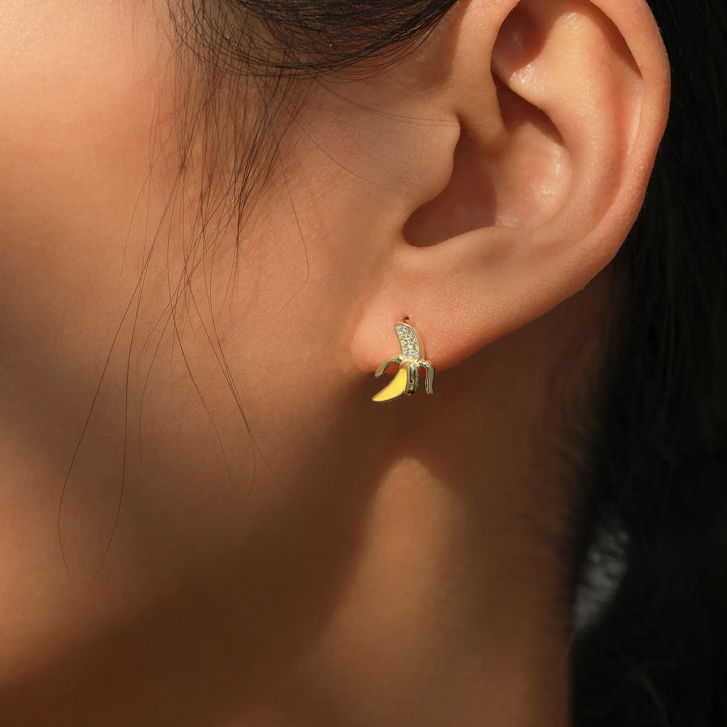 925 Sterling Silver Banana Zircon Stud Earring 40200667 - image1
