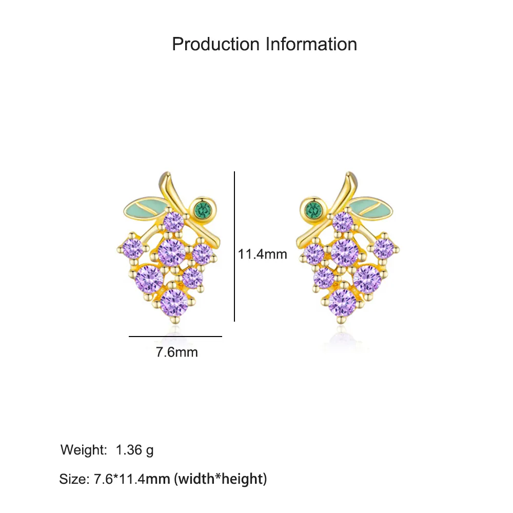 925 Sterling Silver Purple Grape Enamel Zircon Stud Earring 40200668 - image2