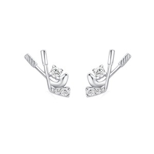 925 Sterling Silver Hockey Stick CZ Stud Earring 40200669