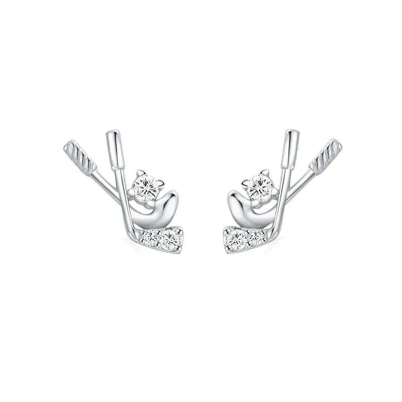925 Sterling Silver Hockey Stick CZ Stud Earring 40200669