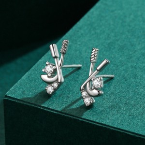 925 Sterling Silver Hockey Stick CZ Stud Earring 40200669