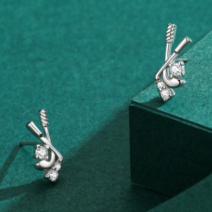 925 Sterling Silver Hockey Stick CZ Stud Earring 40200669