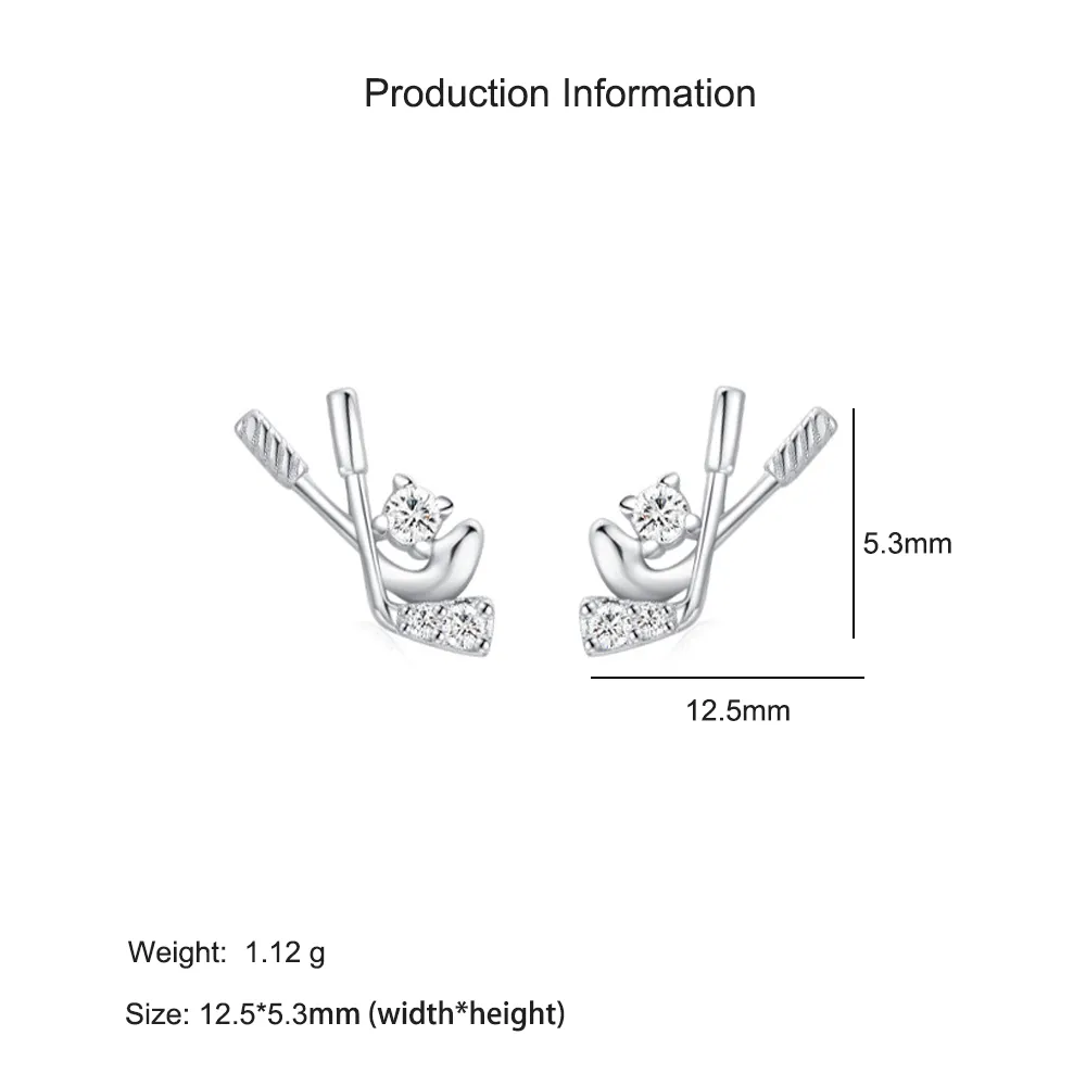 925 Sterling Silver Hockey Stick CZ Stud Earring 40200669 - image2