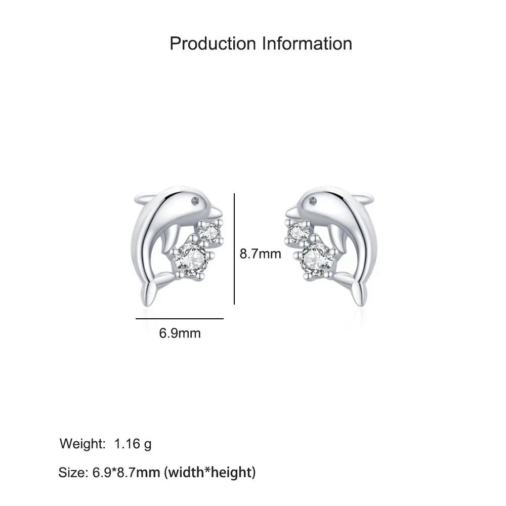 925 Sterling Silver Cute Animal Dolphin Stud Earring 40200671 - image2