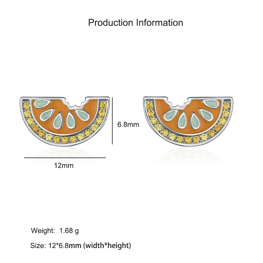 925 Sterling Silver Orange Slice Enamel Zircon Stud Earring 40200673 - image2
