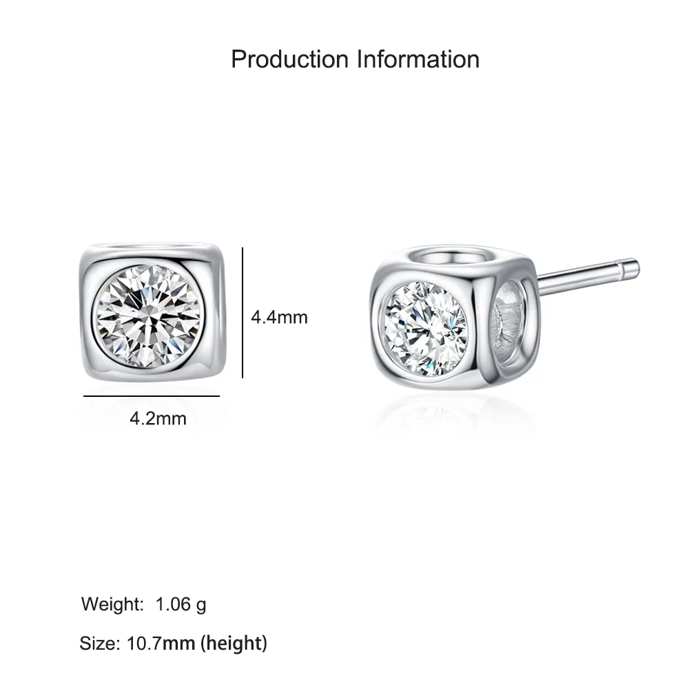 925 Sterling Silver Square CZ Stud Earring 40200675 - image2