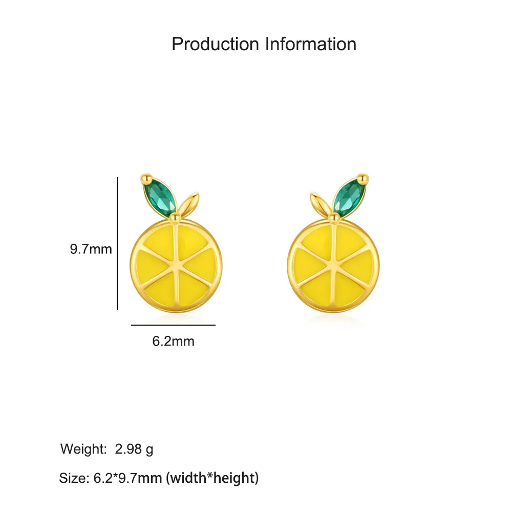 925 Sterling Silver Lemon Enamel Zircon Stud Earring 40200677 - image2