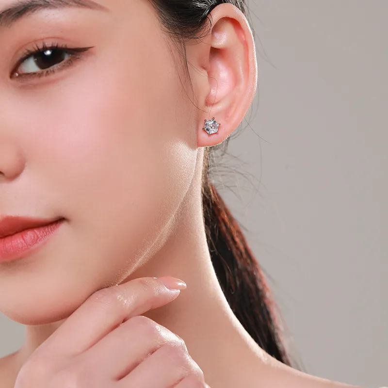 925 Sterling Silver Hexagon CZ Stud Earring 40200678 - image1
