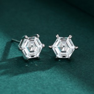 925 Sterling Silver Hexagon CZ Stud Earring 40200678 925 Sterling Silver Hexagon CZ Stud Earring 40200678