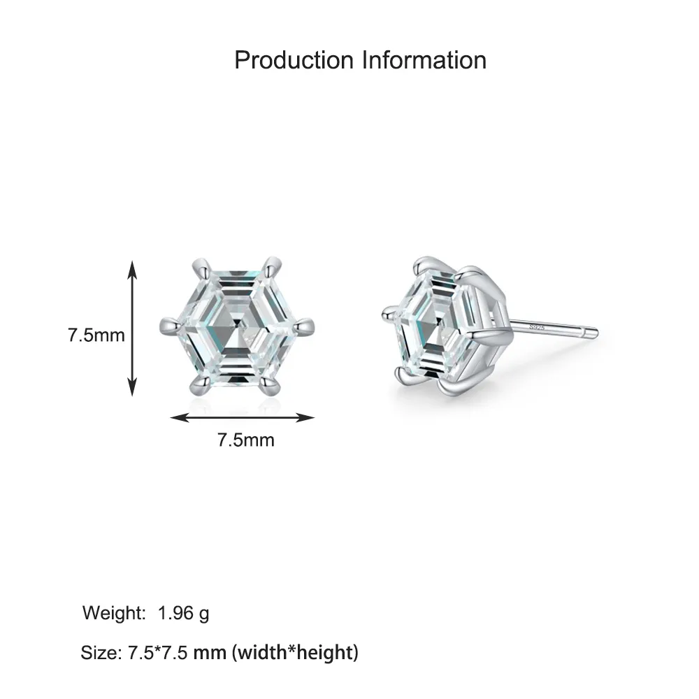 925 Sterling Silver Hexagon CZ Stud Earring 40200678 - image2