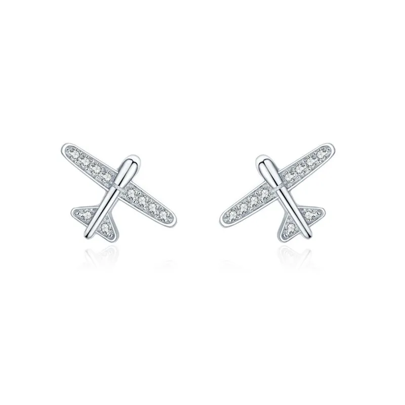 925 Sterling Silver Zircon Airplane Stud Earring 40200679