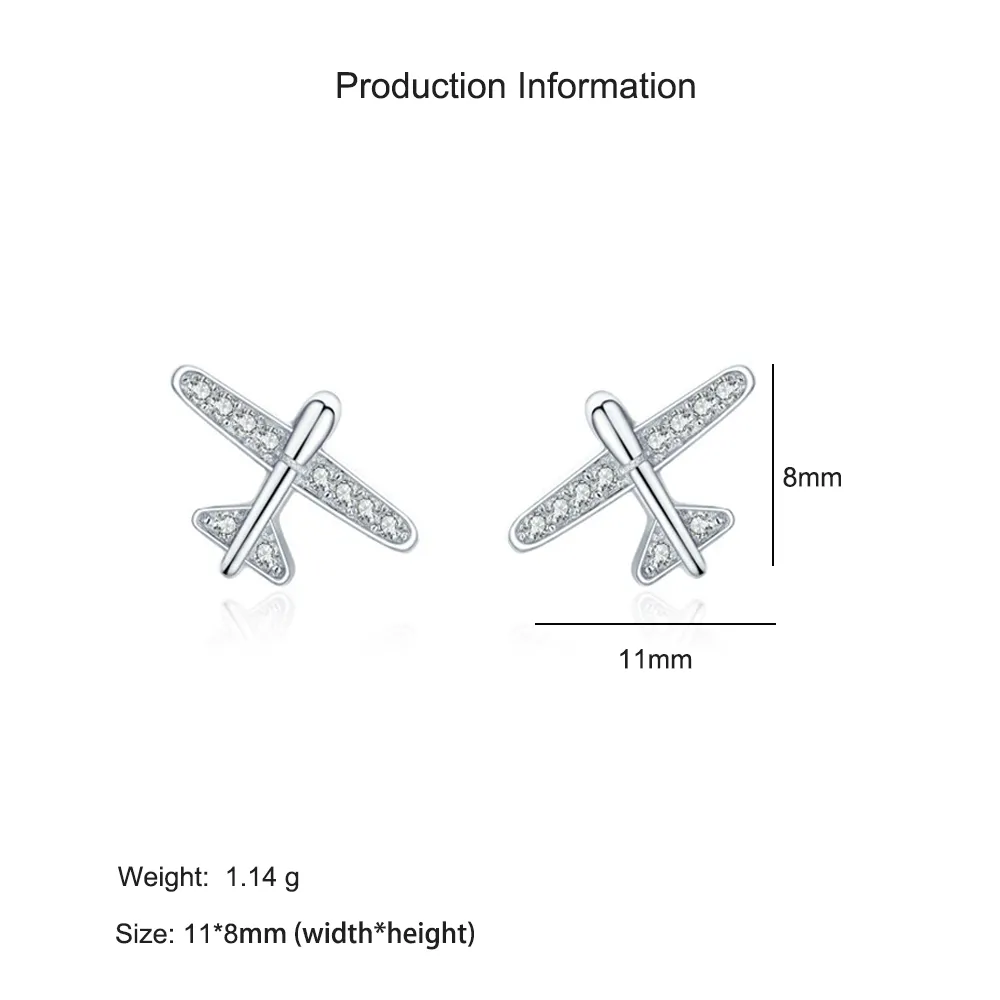 925 Sterling Silver Zircon Airplane Stud Earring 40200679 - image2