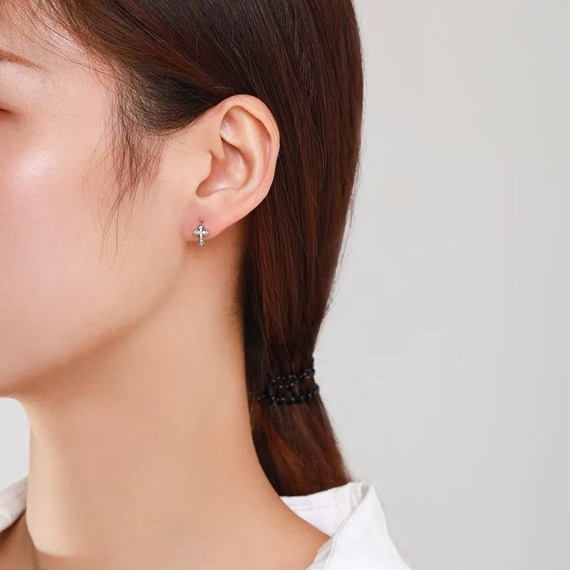 925 Sterling Silver Classic Cross CZ Stud Earring 40200681 - image1