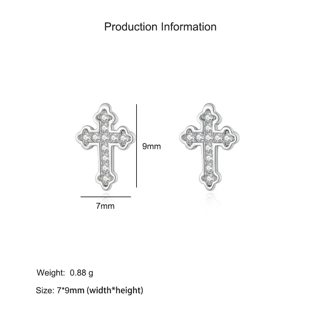 925 Sterling Silver Classic Cross CZ Stud Earring 40200681 - image2