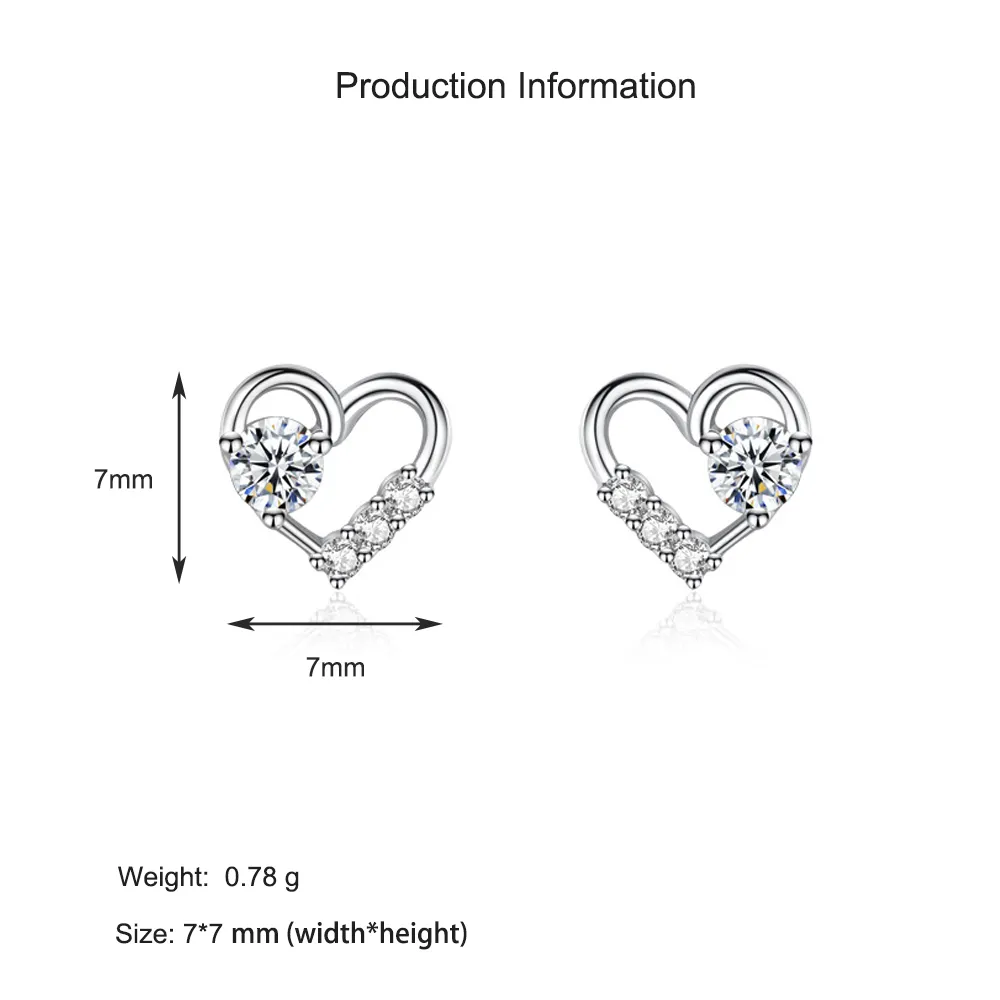 925 Sterling Silver Heart Minimalist CZ Stud Earring 40200684 - image2
