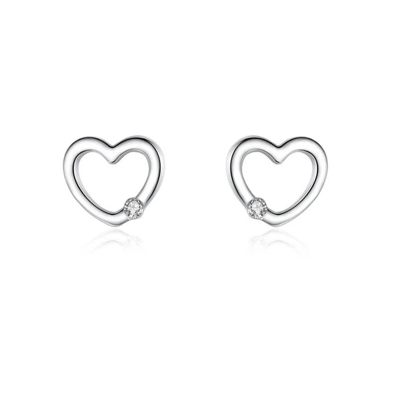 Wholesale 925 Sterling Silver Minimalist Heart CZ Stud Earring 40200685 Wholesale 925 Sterling Silver Minimalist Heart CZ Stud Earring 40200685