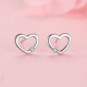 Wholesale 925 Sterling Silver Minimalist Heart CZ Stud Earring 40200685 Wholesale 925 Sterling Silver Minimalist Heart CZ Stud Earring 40200685