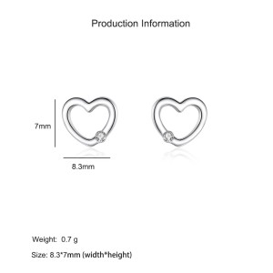 Wholesale 925 Sterling Silver Minimalist Heart CZ Stud Earring 40200685 Wholesale 925 Sterling Silver Minimalist Heart CZ Stud Earring 40200685