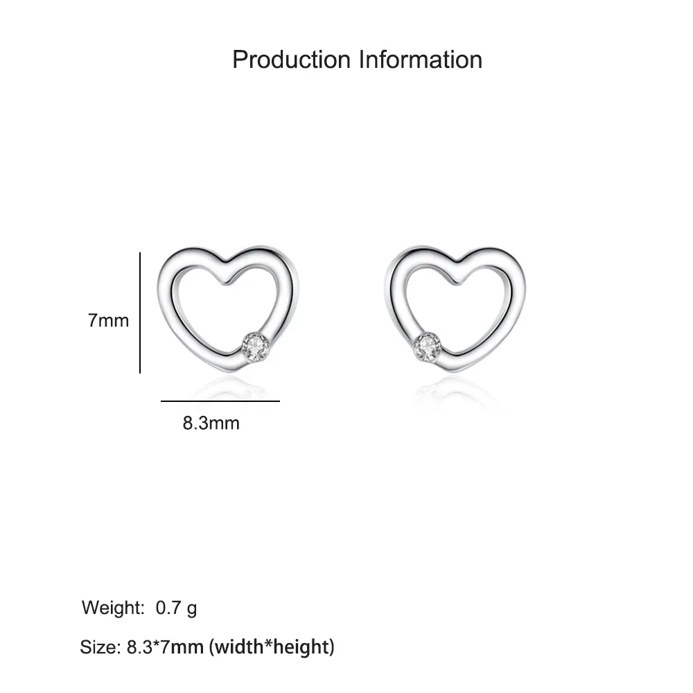 Wholesale 925 Sterling Silver Minimalist Heart CZ Stud Earring 40200685 - image2