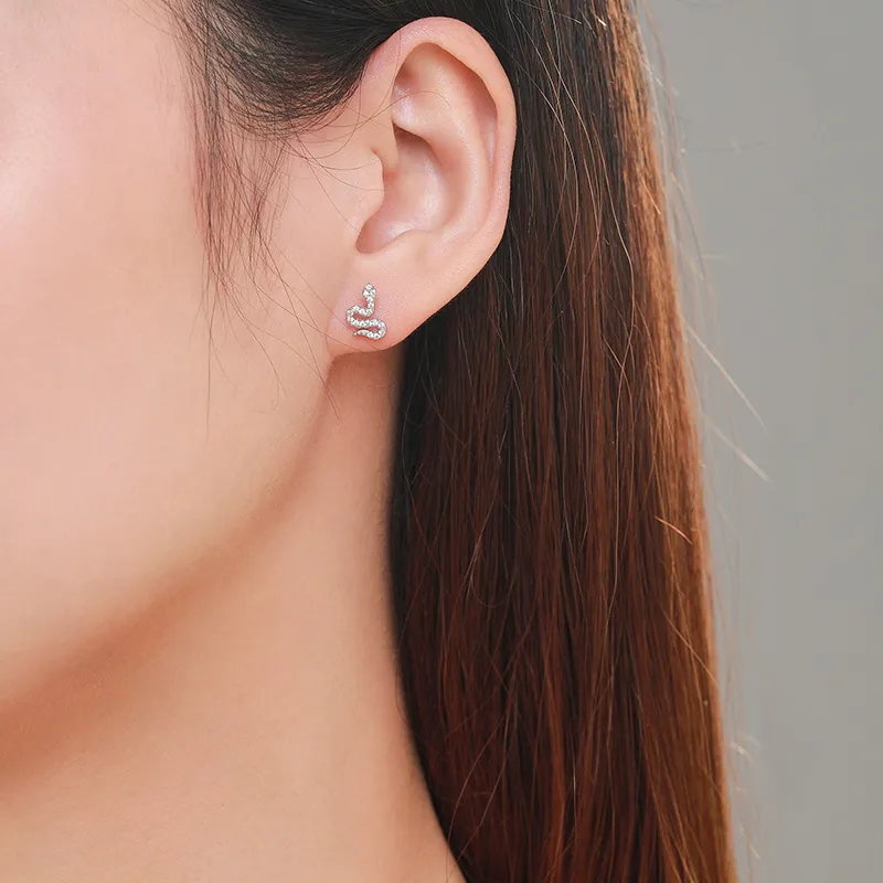 925 Sterling Silver Zircon Snake Stud Earring 40200687 - image1