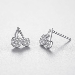925 Sterling Silver Cherry Zircon Stud Earring 40200688 925 Sterling Silver Cherry Zircon Stud Earring 40200688
