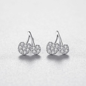 925 Sterling Silver Cherry Zircon Stud Earring 40200688 925 Sterling Silver Cherry Zircon Stud Earring 40200688