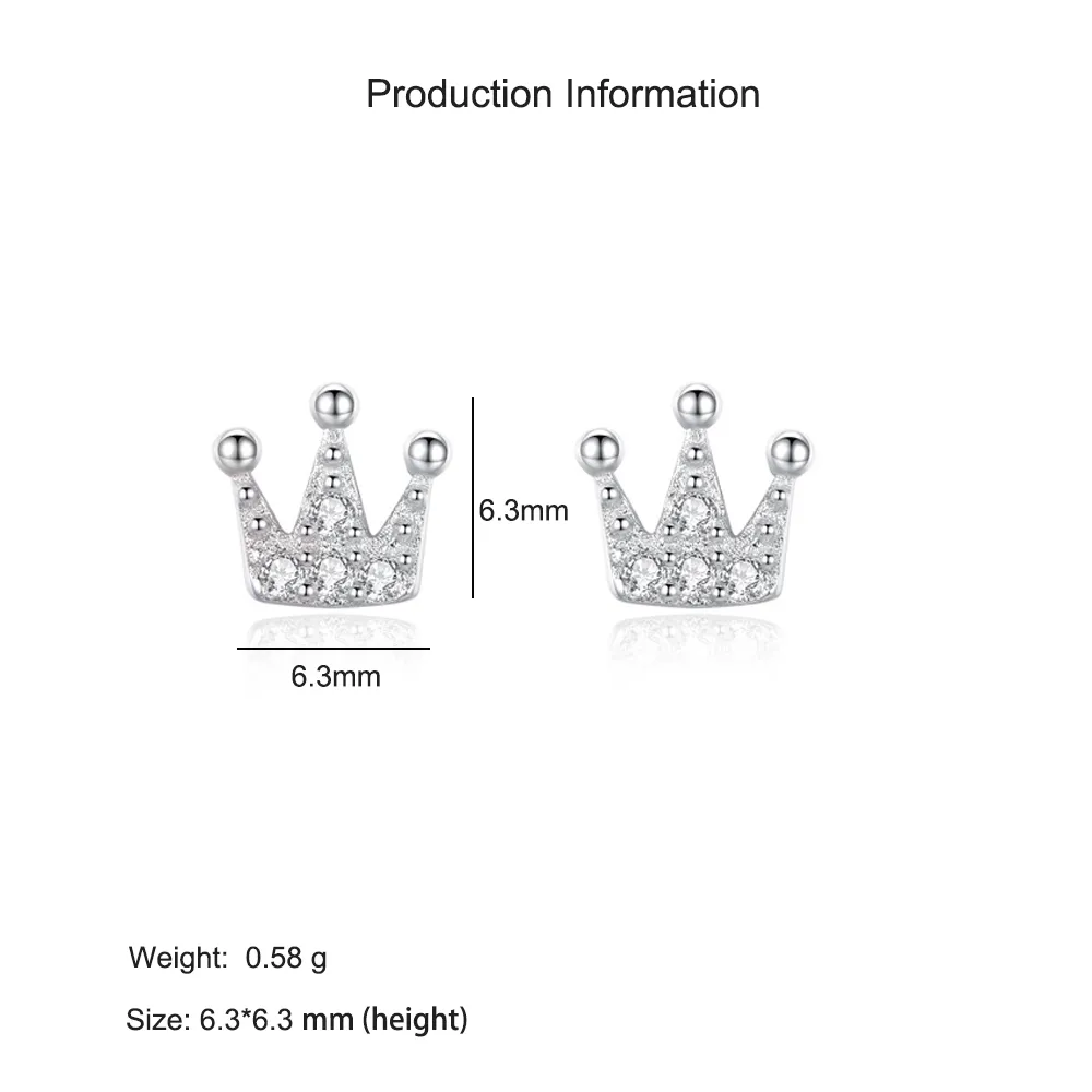 925 Sterling Silver Royal Crown CZ Stud Earring 40200690 - image2