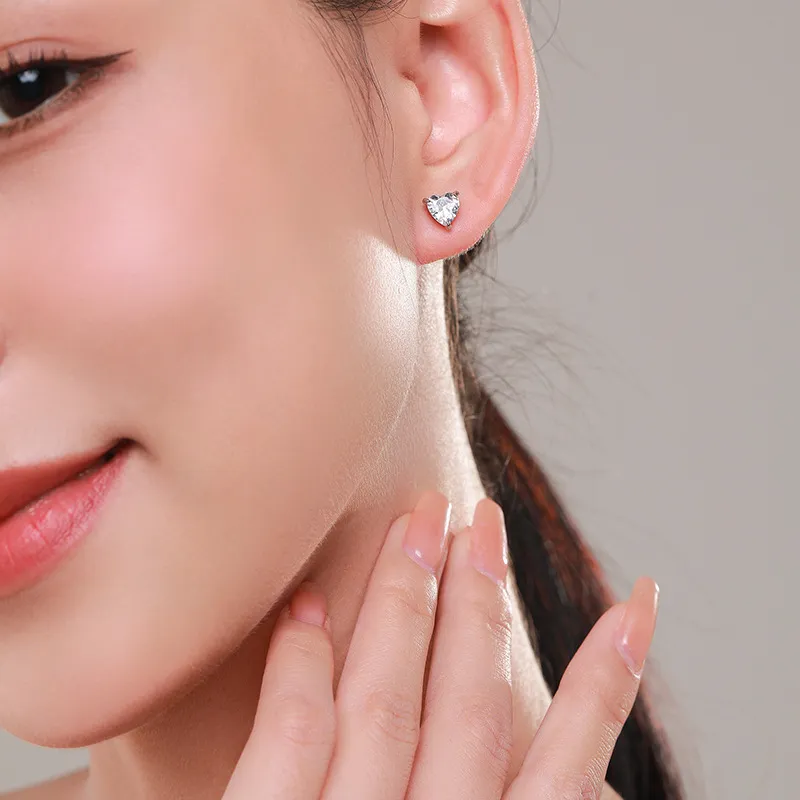 25 Sterling Silver Romantic Heart CZ Stud Earring 40200692 - image1