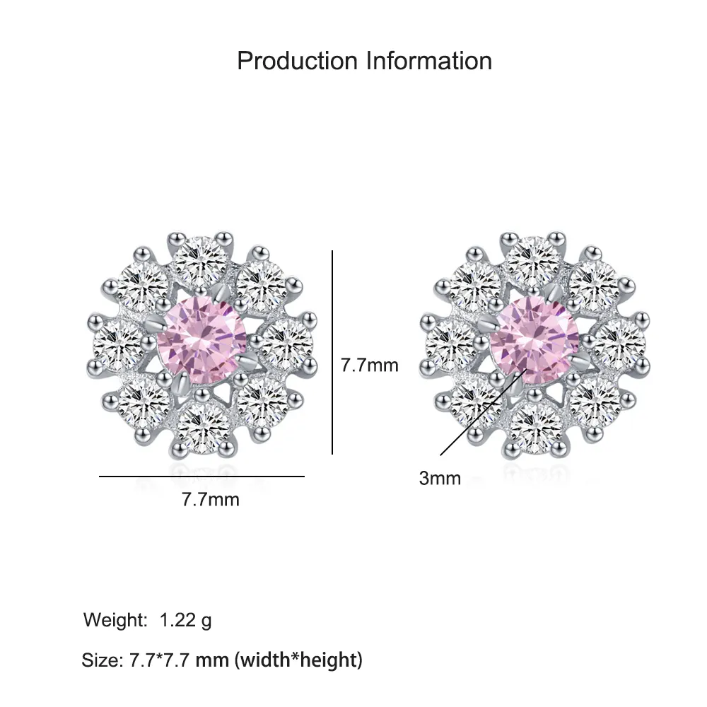 925 Sterling Silver Snowflake Pink Zircon Stud Earring 40200694 - image2