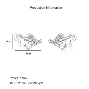 925 Sterling Silver Angel Wing Micro-Pave Zircon Stud Earring 40200695 925 Sterling Silver Angel Wing Micro-Pave Zircon Stud Earring 40200695