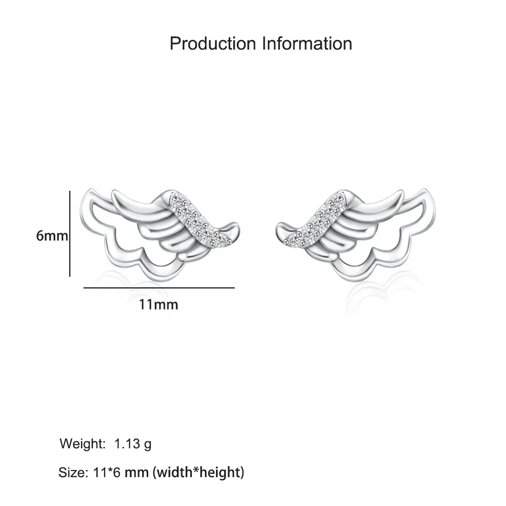 925 Sterling Silver Angel Wing Micro-Pave Zircon Stud Earring 40200695 - image2