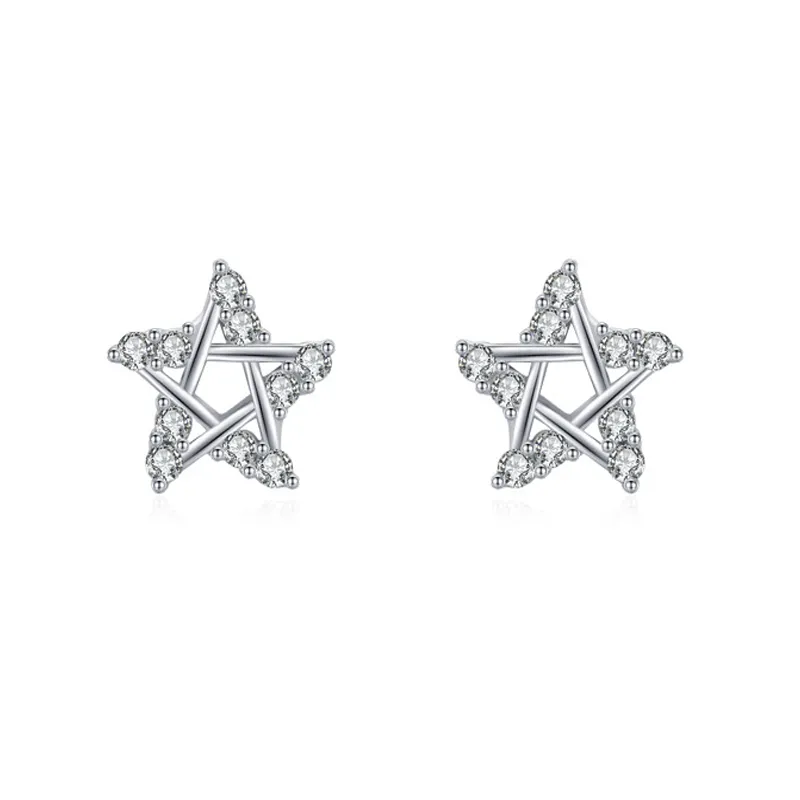 925 Sterling Silver Star Micro-Pave Zircon Stud Earring 40200696