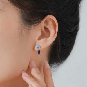 925 Sterling Silver Geometric Blue Zircon Stud Earring 40200698 925 Sterling Silver Geometric Blue Zircon Stud Earring 40200698