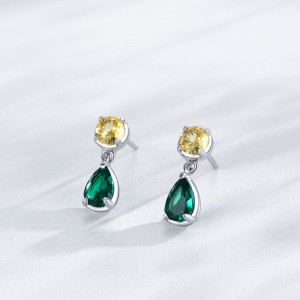925 Sterling Silver Vintage Yellow Green Zircon Stud Earring 40200699 925 Sterling Silver Vintage Yellow Green Zircon Stud Earring 40200699