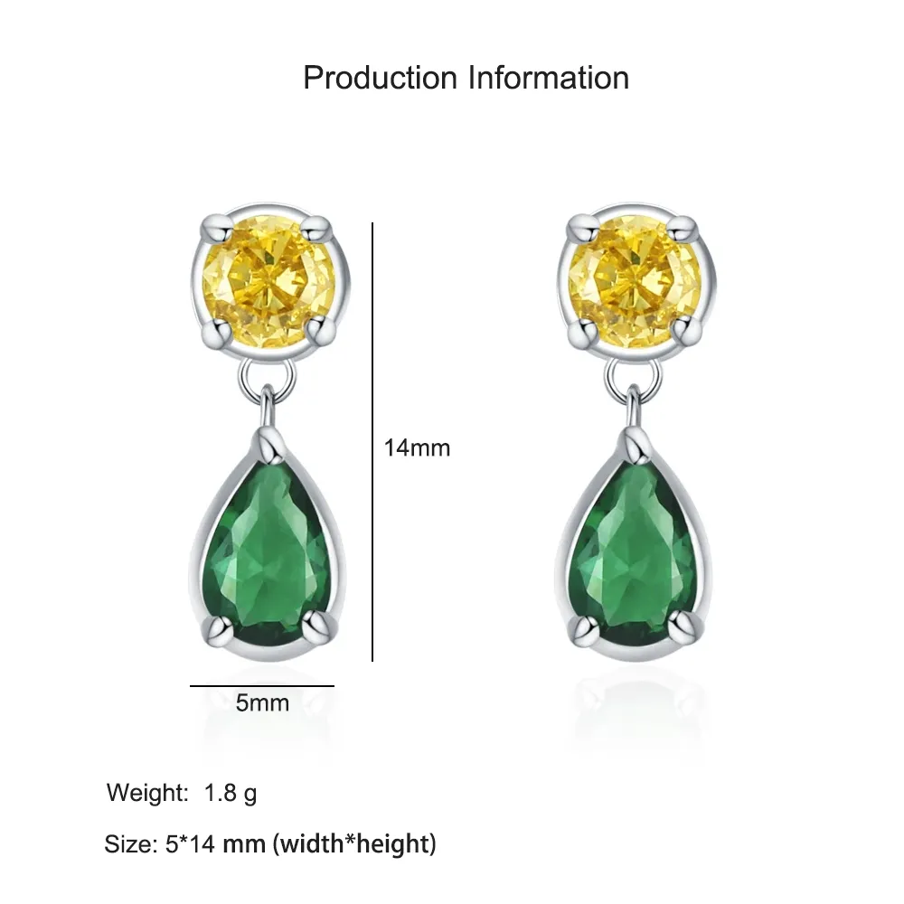 925 Sterling Silver Vintage Yellow Green Zircon Stud Earring 40200699 - image2