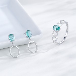 925 Sterling Silver Paraiba Green Oval Drop Stud Earring 40200700 925 Sterling Silver Paraiba Green Oval Drop Stud Earring 40200700