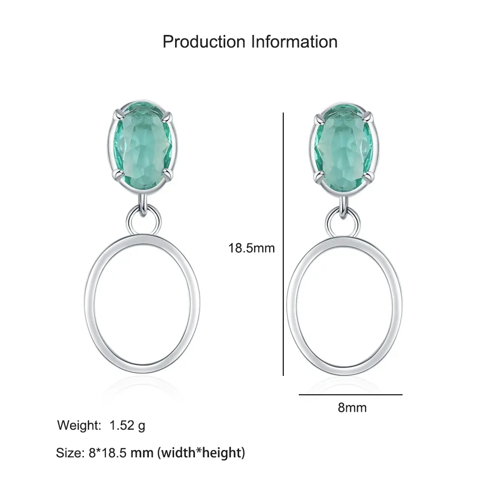 925 Sterling Silver Paraiba Green Oval Drop Stud Earring 40200700 - image2