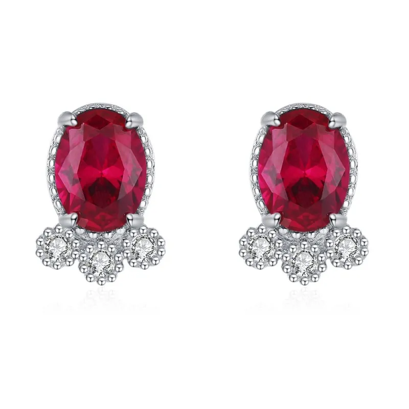 925 Sterling Silver Red Ruby Fish-Shaped Stud Earring 40200701 925 Sterling Silver Red Ruby Fish-Shaped Stud Earring 40200701