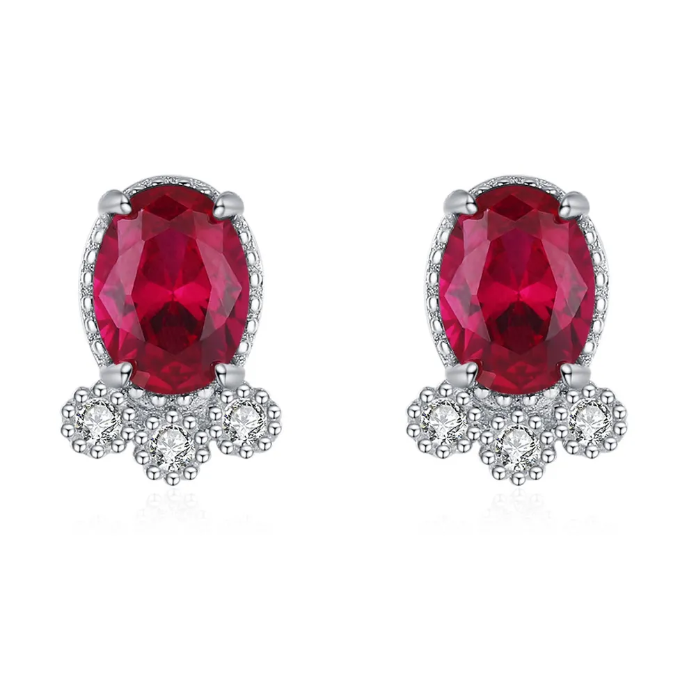 925 Sterling Silver Red Ruby Fish-Shaped Stud Earring 40200701 925 Sterling Silver Red Ruby Fish-Shaped Stud Earring 40200701