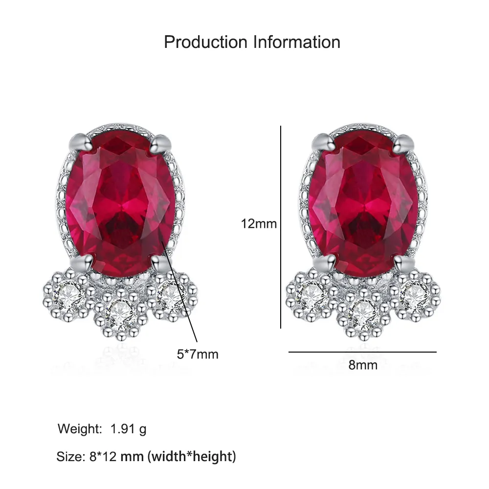 925 Sterling Silver Red Ruby Fish-Shaped Stud Earring 40200701 - image2