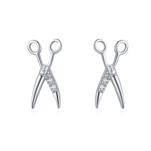 925 Sterling Silver Scissor-Shaped Zircon Stud Earring 40200702 925 Sterling Silver Scissor-Shaped Zircon Stud Earring 40200702