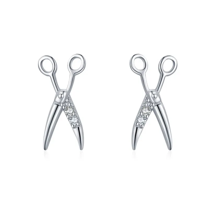 925 Sterling Silver Scissor-Shaped Zircon Stud Earring 40200702 925 Sterling Silver Scissor-Shaped Zircon Stud Earring 40200702