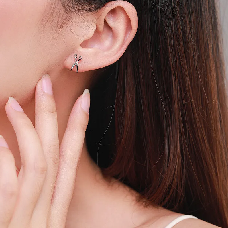925 Sterling Silver Scissor-Shaped Zircon Stud Earring 40200702 - image1