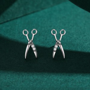925 Sterling Silver Scissor-Shaped Zircon Stud Earring 40200702 925 Sterling Silver Scissor-Shaped Zircon Stud Earring 40200702