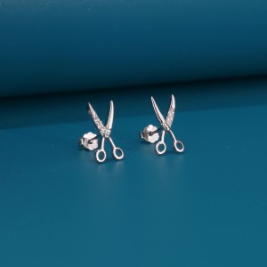 925 Sterling Silver Scissor-Shaped Zircon Stud Earring 40200702 925 Sterling Silver Scissor-Shaped Zircon Stud Earring 40200702