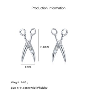 925 Sterling Silver Scissor-Shaped Zircon Stud Earring 40200702 925 Sterling Silver Scissor-Shaped Zircon Stud Earring 40200702