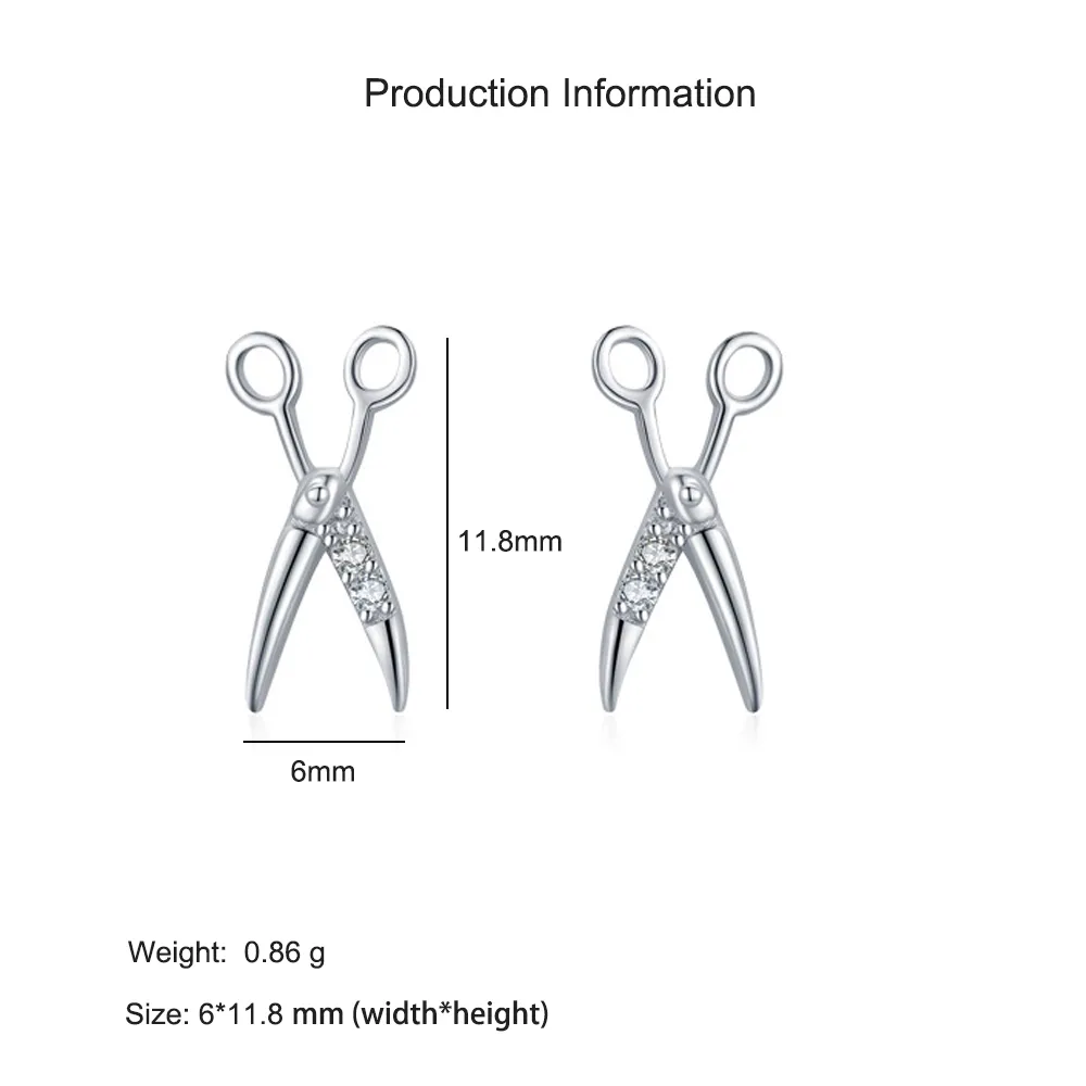 925 Sterling Silver Scissor-Shaped Zircon Stud Earring 40200702 - image2